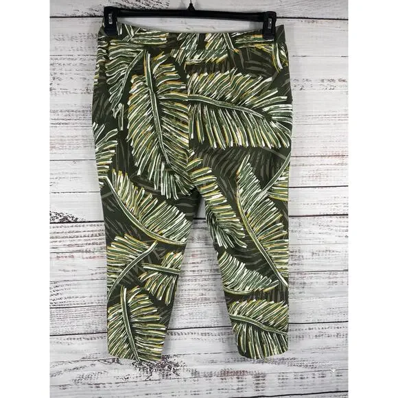 Lemon Way Pants Womens 16P Green Palm Frond Print Capri Stretch Tropical Cropped - Picture 7 of 9